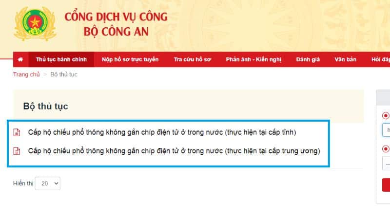 Bước 6: Chọn cấp độ hộ chiếu phổ thông tương ứng với dịch vụ mà bạn muốn thực hiện