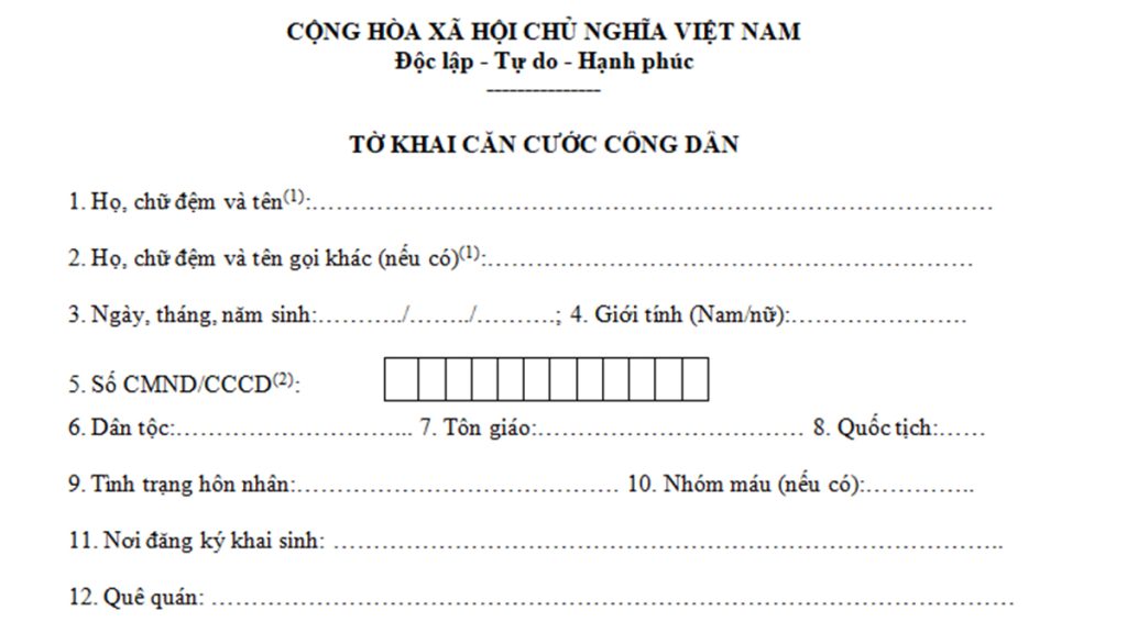 tờ khai căn cước công dân