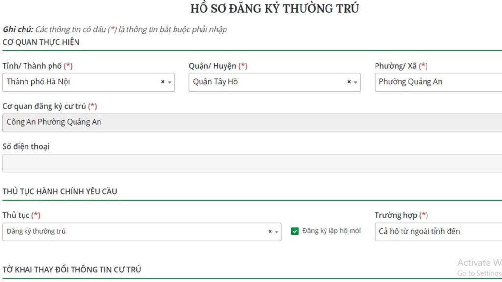 đăng ký thường trú online