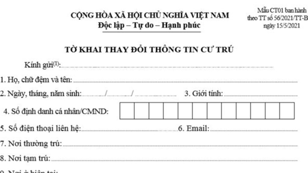 mẫu đăng ký tạm trú online