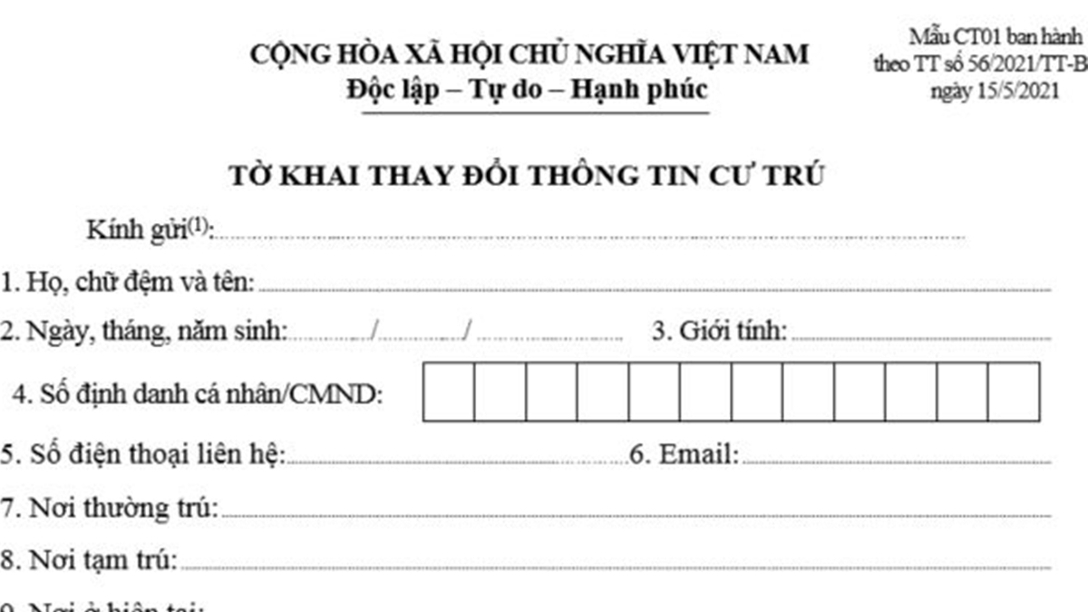 Mẫu giấy đăng ký tạm trú mới nhất