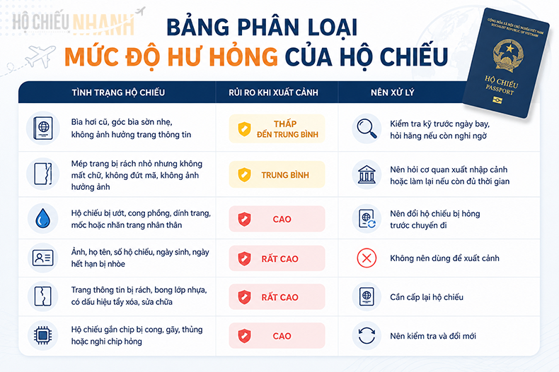 bảng phân loại mức độ hư hỏng của hộ chiếu