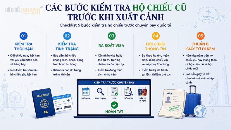 các bước kiểm tra hộ chiếu cũ trước khi xuất cảnh 