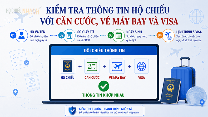 kiểm tra thông tin hộ chiếu với căn cước vé máy bay và visa