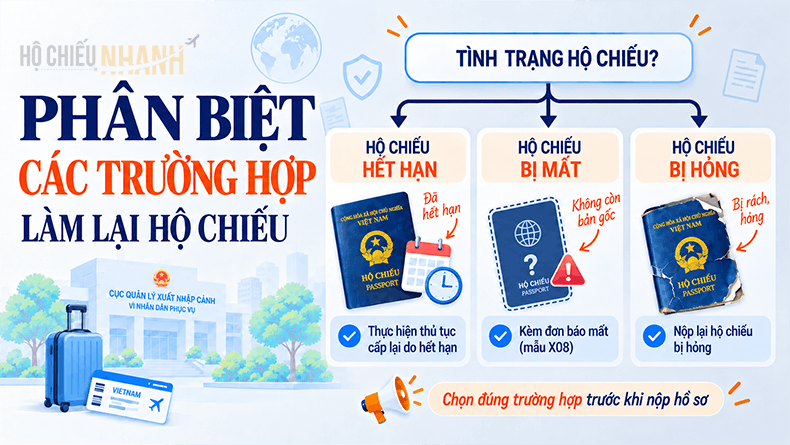 phân biệt các trường hợp làm lại hộ chiếu