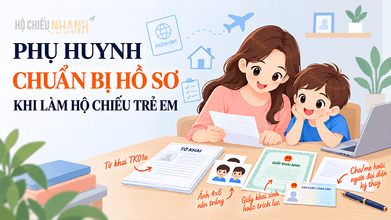 phụ huynh chuẩn bị hồ sơ khi làm hộ chiếu trẻ em