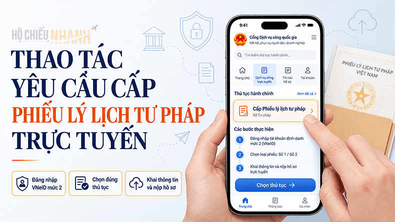 thao tác yêu cầu cấp Phiếu lý lịch tư pháp trực tuyến
