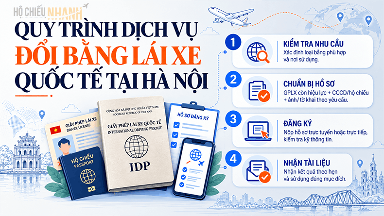 quy trình dịch vụ đổi bằng lái xe quốc tế tại Hà Nội